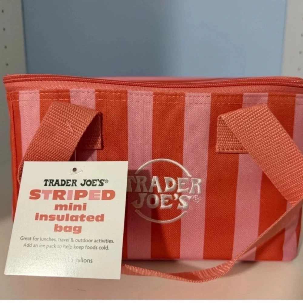 Trader Joe's Striped Mini Insulated Bag Pink Magenta 1.5 Gallon Cooler NWT - Picture 1 of 6
